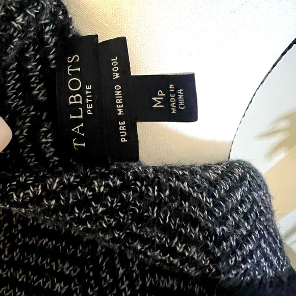 ✅ Talbots Black and Gray Herringbone Cardigan Sweater - Picture 12 of 16